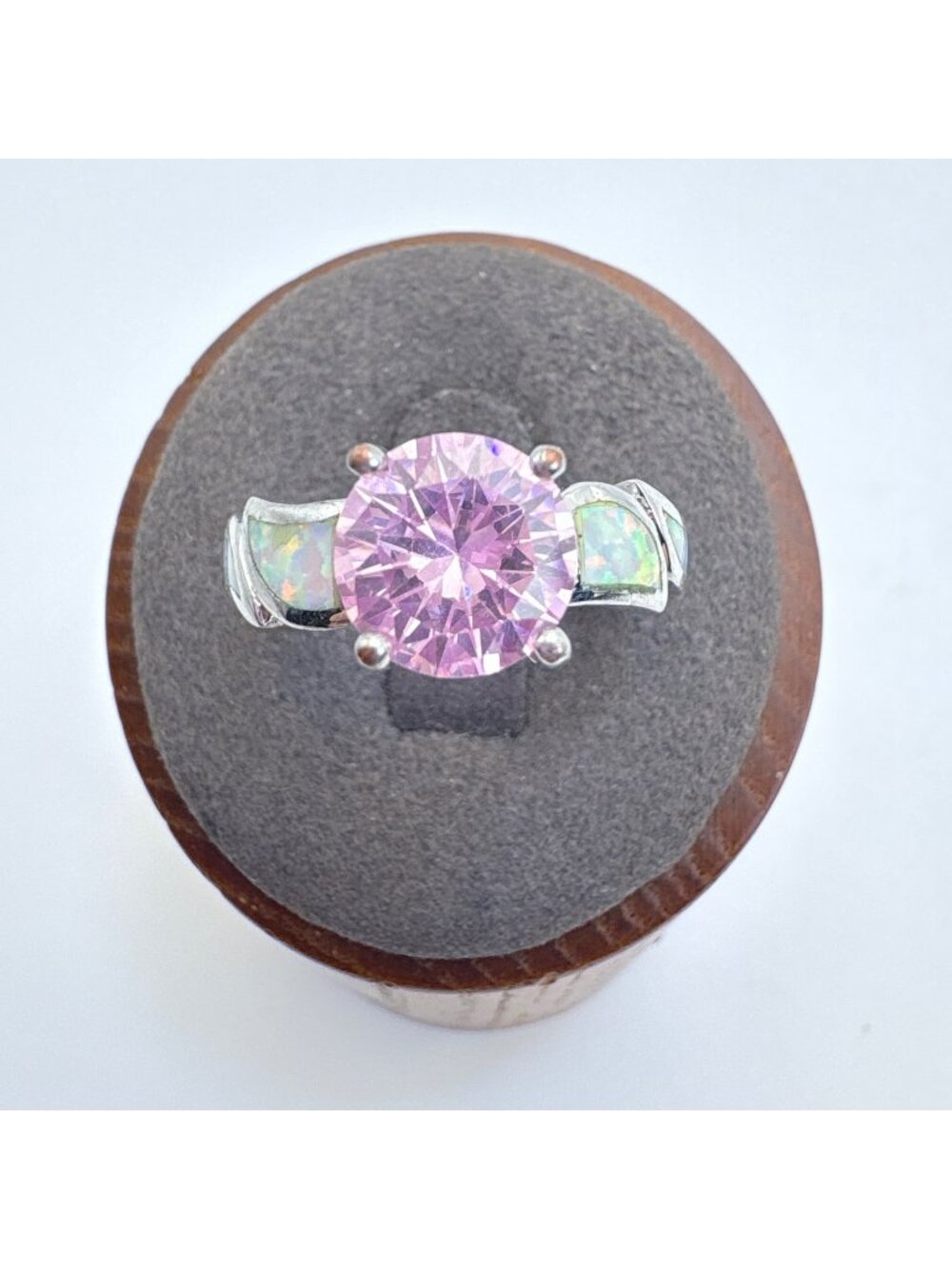 Pink Cubic Zirconia & Fire Opal Statement Ring Sterling Silver 925 Size 8.75